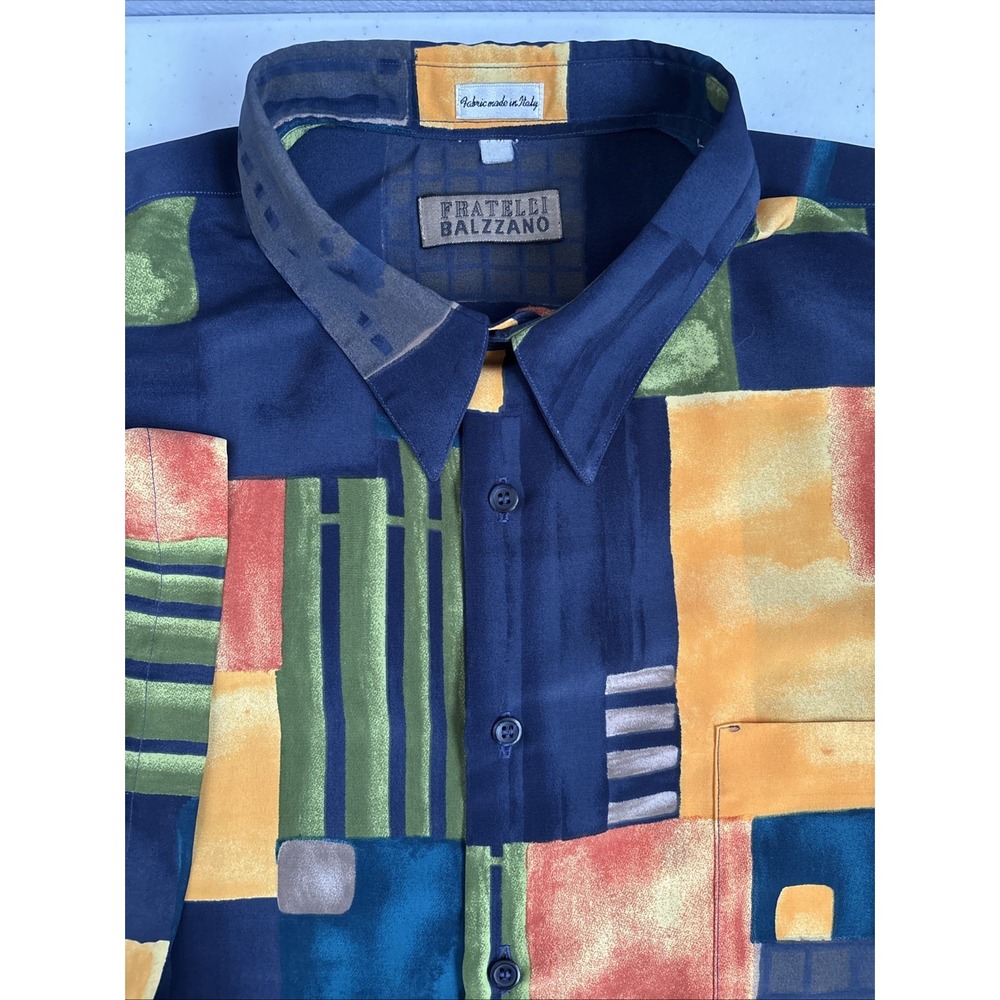 Fratelli Balzzano Men's Multicolor Abstract Colorblock Italian Fabric‎ Button Up